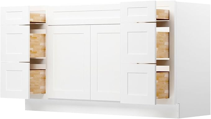 Furinno Shaker Two Drawer Stack Bath Vanity Cabinet Without Top, Ready to Assemble, 21 D x 60 W x 34.5 H, White