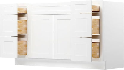 Furinno Shaker Two Drawer Stack Bath Vanity Cabinet Without Top, Ready to Assemble, 21 D x 60 W x 34.5 H, White