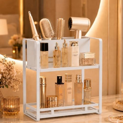 Bathroom Counter Organizer, Metal Vanity Shelf with Hair Dryer Holder