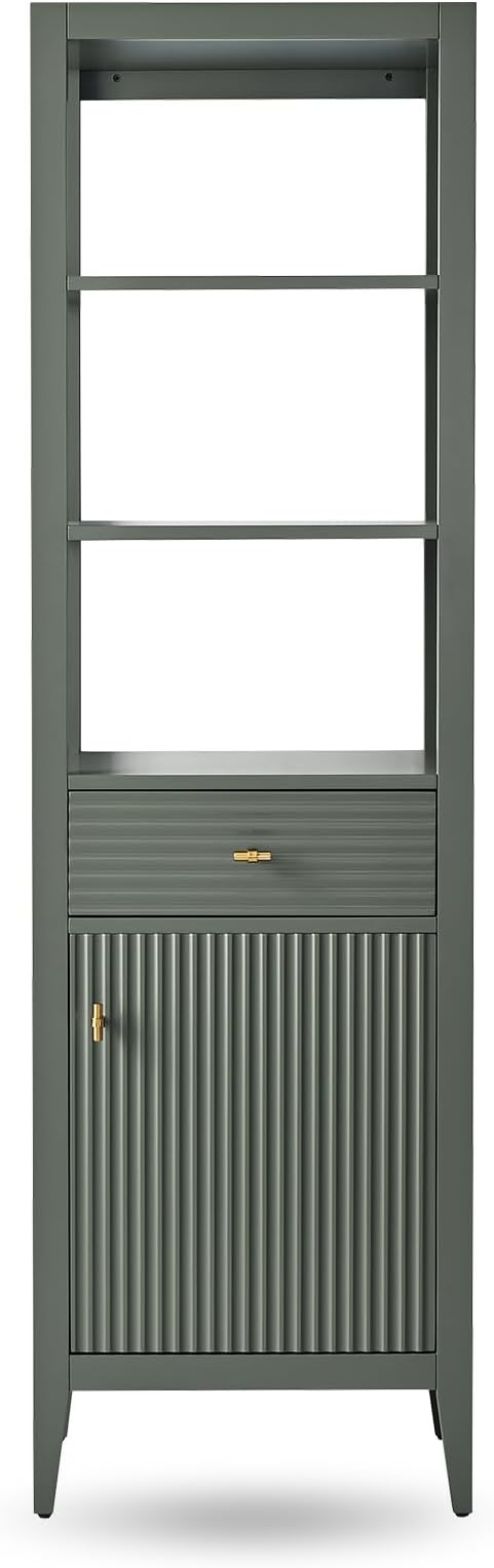 HOMEBEYOND Bathroom Vanity with Storage Cabinet & Shelves, Free-Standing Vanity with Soft-Closing Doors, Golden Brushed Handware, Vintage Green