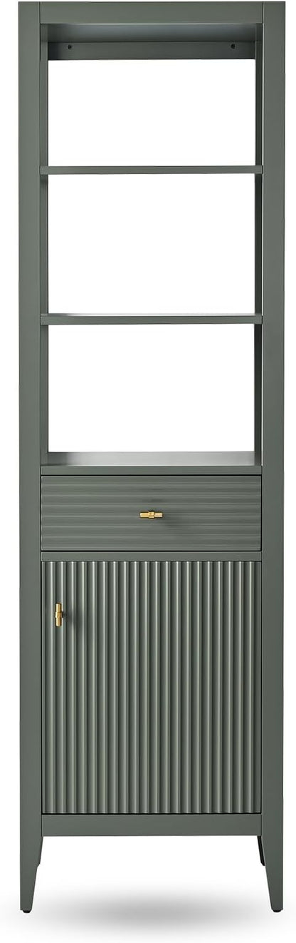 HOMEBEYOND Bathroom Vanity with Storage Cabinet & Shelves, Free-Standing Vanity with Soft-Closing Doors, Golden Brushed Handware, Vintage Green