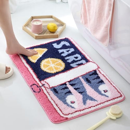 TRUEDAYS Sardine Bath Mat, Cute Bath Mat for Bathroom 20x30 Inch, Pink