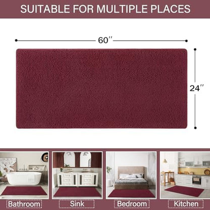 LOCHAS Luxury Bathroom Rug Shaggy Bath Mat 24 x 60 Inch, Burgundy