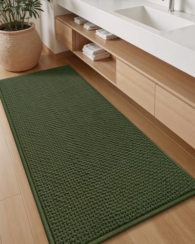 Color&Geometry 24"x59" Chenille Pile Bathroom Rugs Upgraded Denser,Green