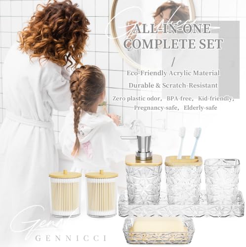 Bathroom Accessory Set, 7 Pcs White Bathroom Accessories Set, Acrylic Soap Dispenser and Toothbrush Holder Set, Qtip Holder Set, Bathroom Sink Set, Gift for Home Apartment