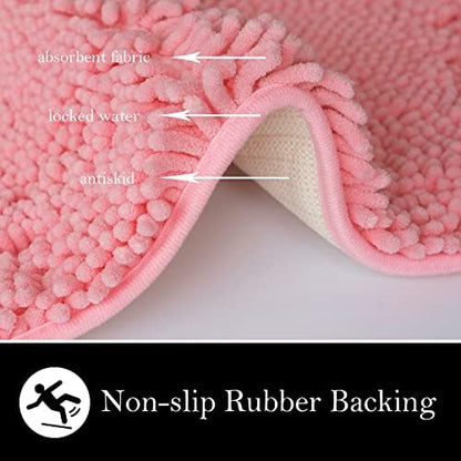 Bathroom Rugs Chenille Bath mat 2 Piece Set, Super Absorbent, Strong PVC Non Slip Backing, Bath mats for Bathroom, Plush Shaggy, Thick, Machine Washable, Bathtub, Shower, Toilet.(Pink)