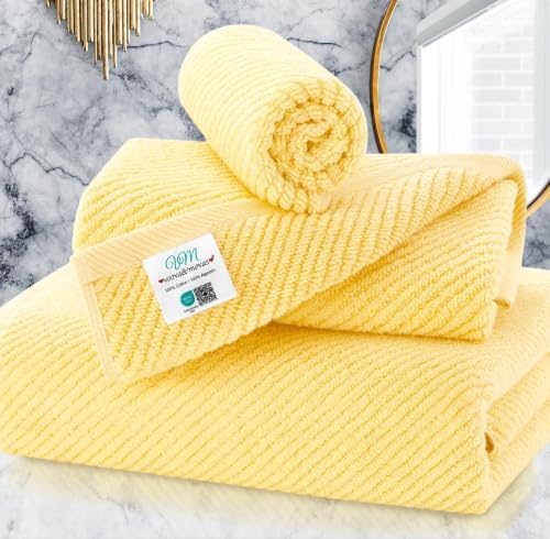 VOOVA & MOVAS 3PC Towel Set, 100% Cotton, Lemon Glow Yellow