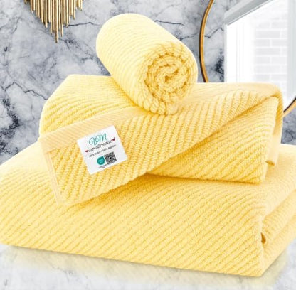VOOVA & MOVAS 3PC Towel Set, 100% Cotton, Lemon Glow Yellow