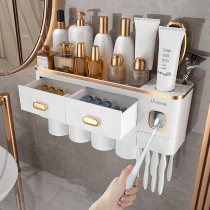 iHave Toothbrush Holders Bathrooms Wall Mount Toothpaste Dispenser & 4 Cups