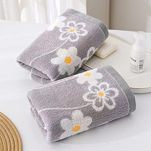 YiLUOMO Flower Pattern Grey Hand Towels 100% Cotton Ultra Absorbent Hand Towels for Bathroom(2 Pieces, 13" X 29")