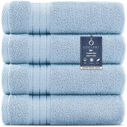 COZYART Luxury Hand Towels 4 PCS, Light Blue 100% Turkish Cotton 650 GSM