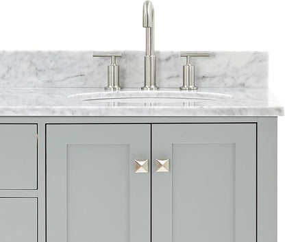 ARIEL Cambridge 66-inch Bathroom Vanity with Sink,Solid Wood, 0.75-inch Italian Carrara Marble Countertop & Backsplash, Double Oval Porcelain Sink, 4 Soft Closing Doors, 6 Dovetail Drawers, Grey