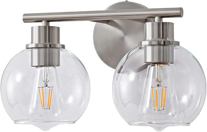 Bathroom Light Fixtures Over Mirror 2-Lights Bathroom Vanity Light with Clear Glass Shade 13.4 inch Modern Brushed Nickel Vanity Light Wall Sconce Vanity Light Bathroom Light for Bath, L1746