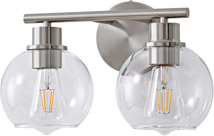 Bathroom Light Fixtures Over Mirror 2-Lights Bathroom Vanity Light with Clear Glass Shade 13.4 inch Modern Brushed Nickel Vanity Light Wall Sconce Vanity Light Bathroom Light for Bath, L1746