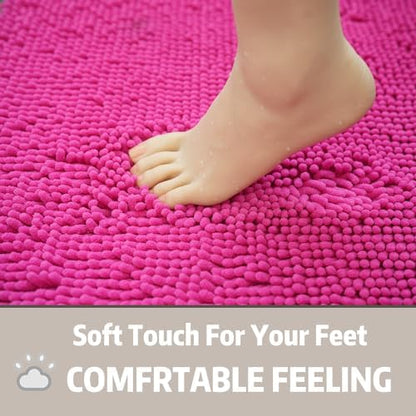 Valentine's Day Bathroom Mat Bathroom Rugs Chenille, Extra Thick and Absorbent, Non-Slip, Machine Washable, Dry Quckily, Soft Cozy Plush, Used Under Shower Bathtub and Sink, Hot Pink