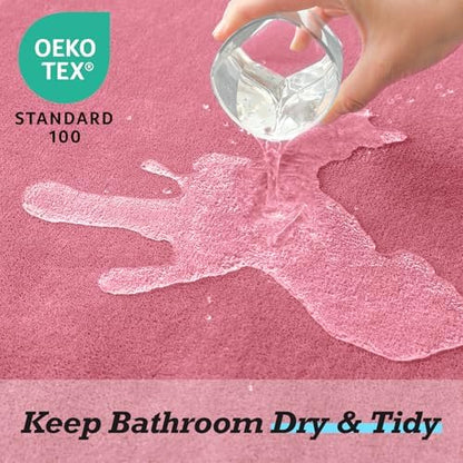 HUXMEYSON Bathroom Rugs Sets 2 Piece, Non-Slip & Quick Dry Bath Mat Set, Ultra Soft Velvet Bath Rugs for Bathroom, Toilet and Shower Floor, Pink