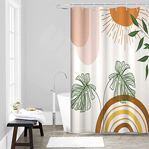 Boho Orange Shower Curtain with Hooks for Bathroom 60x72 Inch