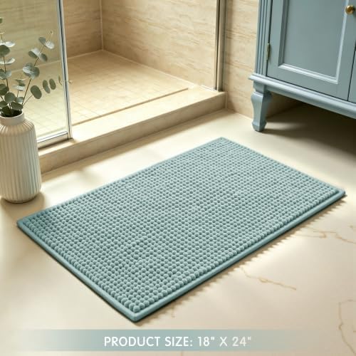 SUBRTEX Bathroom Rugs Chenille Bath Rug Soft Short Plush Bath Mat Soft Shower Mat Water Absorbent Shower Mat Quick Dry Machine Washable(Light Green,18" x 24")