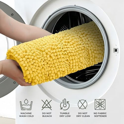 Bcoimo Bath Rug Mat,Yellow Chenille High Absorbent Long Bathroom Runner Rug