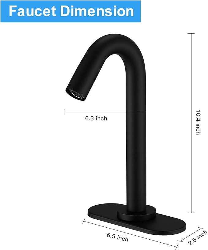 BWE Touchless Bathroom Sink Faucet, Black Automatic Motion Sensor Faucet,Hand-Free Electric Smart Commercial Sink Faucet,with Hole Cover Plate and Control Box,Battery or Plug-in Powered