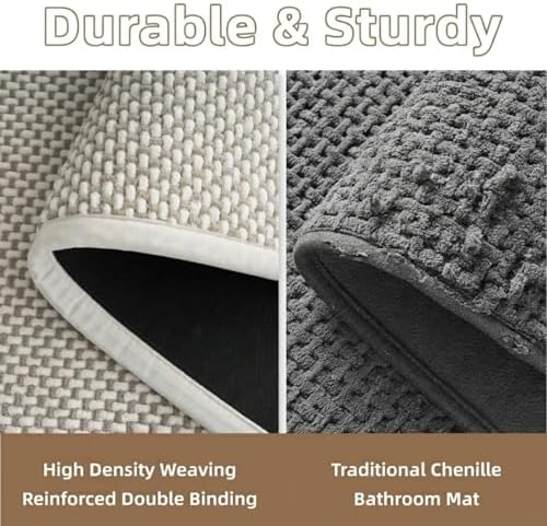 PADOOR-Bath Mat Runner-Super Absorbent Chenille Bathroom Mats-Rubber Backed Bath Mats for Bathroom Non Slip, Easy Clean Bathroom Runner Rugs Front of Bathtub,Shower Room,Sink-24×48, Beige&Cream