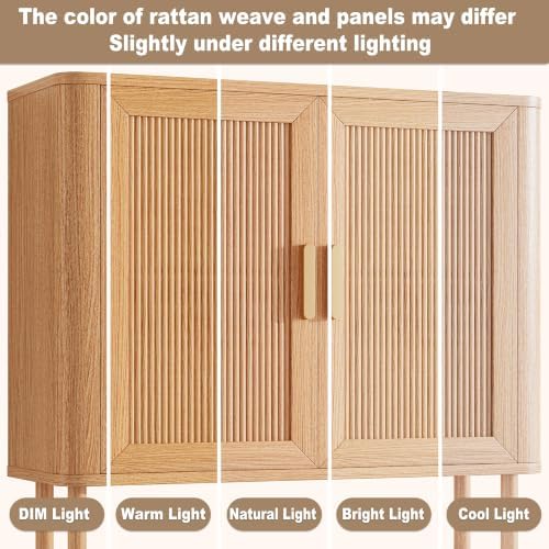 INNOD Bathroom Storage Cabinet with Towel Bar, Over the Toilet Storage Shelf, Medicine Cabinet with Adjustable Wood Shelf & Doors for Laundry Room & Kitchen & Living Room (Natural Oak)