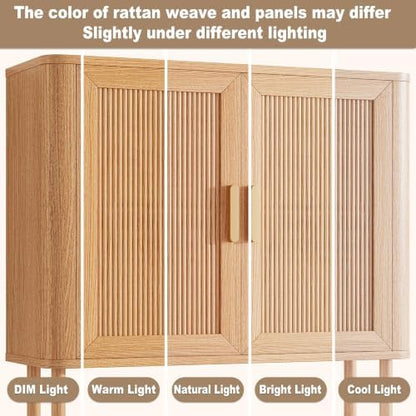 INNOD Bathroom Storage Cabinet with Towel Bar, Over the Toilet Storage Shelf, Medicine Cabinet with Adjustable Wood Shelf & Doors for Laundry Room & Kitchen & Living Room (Natural Oak)