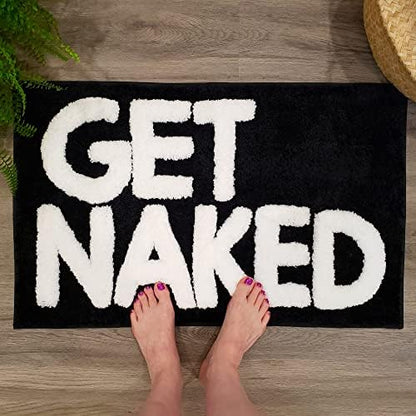 Get Naked Bath Mat Black - Cute Black and White Bathroom Rugs, 31" x 20"