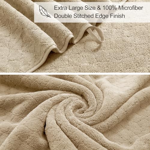 8-Piece Bath Towels Set,2 Oversized Large Bath Towel Sheet,2 Hand Towels and 4 Washcloths - 600 GSM Soft Microfiber Highly Absorbent Quick Dry Shower Towel Collection for Bathroom Hotel and Spa,Beige