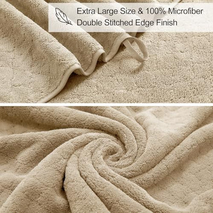 8-Piece Bath Towels Set,2 Oversized Large Bath Towel Sheet,2 Hand Towels and 4 Washcloths - 600 GSM Soft Microfiber Highly Absorbent Quick Dry Shower Towel Collection for Bathroom Hotel and Spa,Beige