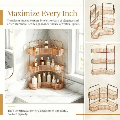 3-Tier Corner Bathroom Organizer, Skincare Vanity Counter Shelf Orange