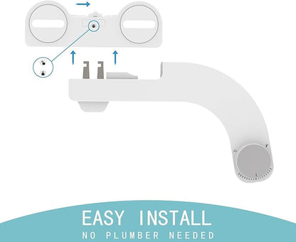 Bidet Attachment for Toilet - Left Handed Bidet Ultra-Slimt Non-Electric Dual Nozzle (Frontal & Rear Wash) Adjustable Water Pressure, Water Bidet Toilet Seat Attachment,Easy to Install (Silver)