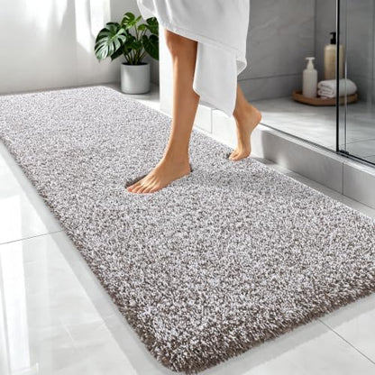 OLANLY Microfiber Bathroom Rugs 70x24, Quick Dry Bath Mat, Brown and White