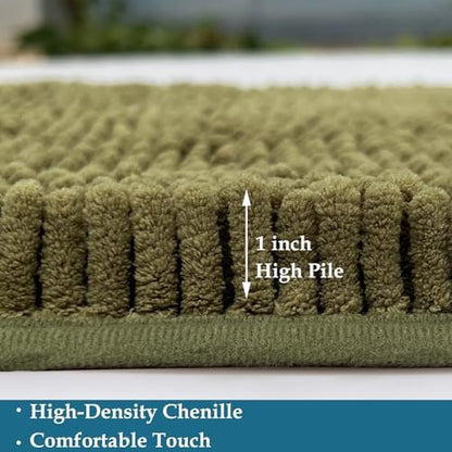 Bathroom Rugs Sets 2 Piece, Soft Absorbent Chenille Bath Mats Set, Dry Fast, Machine Washable Bathroom Carpet Set for Bathtub, 16x24+20x32 Inches, Sage Green