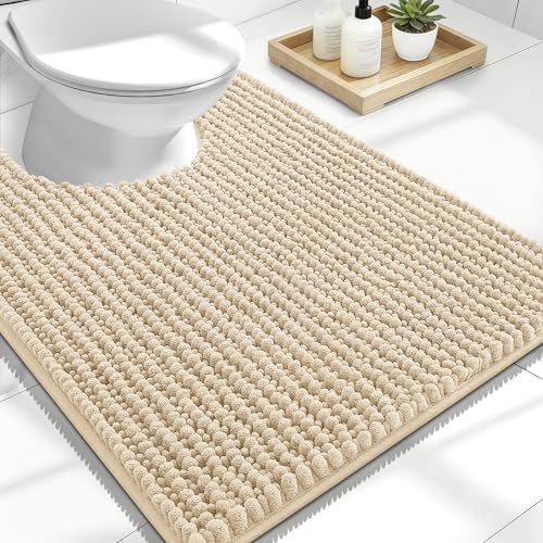 OLANLY Thick Chenille Toilet Rugs U-Shaped 24x20, Beige