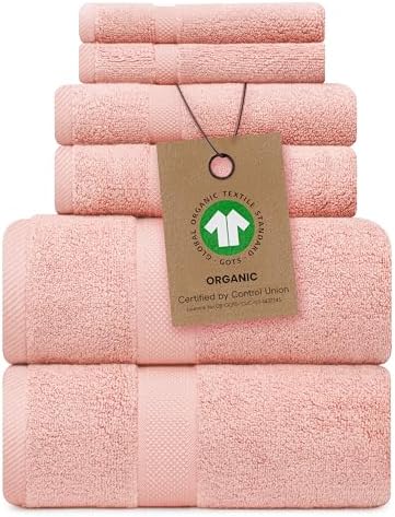 Alusa Home 100% Organic Zero-Twist Cotton Towels - GOTS Certified Luxury Bath Towels - Ultra Soft & Plush 700GSM Long-Staple Cotton - 6 Piece Towel Set (Blush Pink)