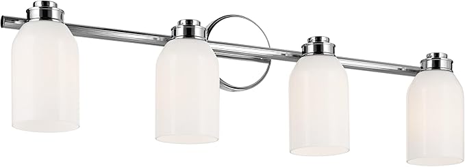 Kichler Shae 32.25" 4-Light Vanity Light with White Opal Glass in Chrome, for Bathroom Vanity, Powder Room. Over a Mirror, (32.25" W x 9" H), 55203CH