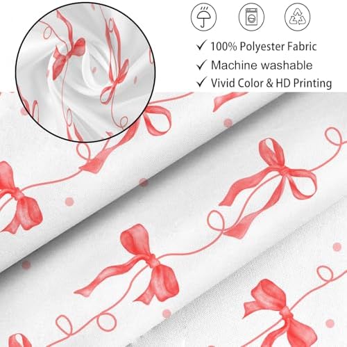 Red Bow Shower Curtain for Bathroom, Teen Girls Theme, 72x72 Inches
