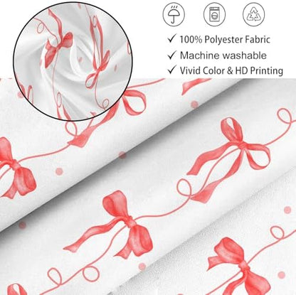Red Bow Shower Curtain for Bathroom, Teen Girls Theme, 72x72 Inches