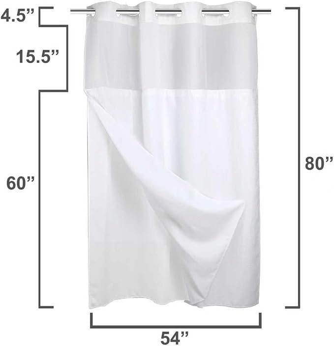 RiverDream Heavyweight Waffle No Hook Shower Curtain with Liner,White,54x80 | Dotted Waffle,Snap-in Liner,Heavy Duty,Quick Dry,Mesh Top Window,With Bottom Magnets,Hotel-Grade,Washable,Stall Long Size