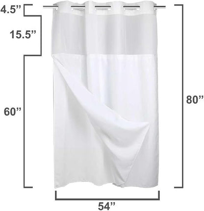 RiverDream Heavyweight Waffle No Hook Shower Curtain with Liner,White,54x80 | Dotted Waffle,Snap-in Liner,Heavy Duty,Quick Dry,Mesh Top Window,With Bottom Magnets,Hotel-Grade,Washable,Stall Long Size