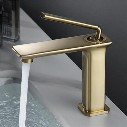 Bathroom Faucet Brushed Gold Brass Basin Cold and Hot Water Mixer Sink Tap-Black Tall(Brushed Gold Short)