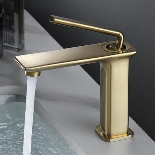Bathroom Faucet Brushed Gold Brass Basin Cold and Hot Water Mixer Sink Tap-Black Tall(Brushed Gold Short)