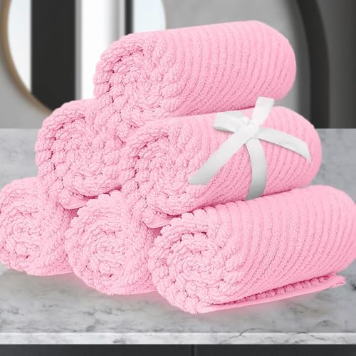 VOOVA & MOVAS Face Towels 6PC, 100% Cotton, 13x13 in, Baby Pink