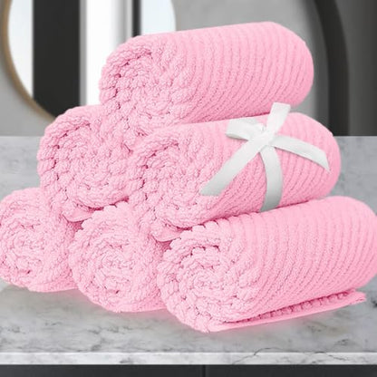 VOOVA & MOVAS Face Towels 6PC, 100% Cotton, 13x13 in, Baby Pink
