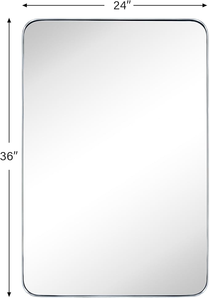 GRACTO 24 x 36'' Polished Nickel Rectangle Bathroom Vanity Mirror for Wall Polished Silver Metal Framed Rounded Rectangular Bathroom Vanity Mirrors, Vertical and Horizontal Hanging…