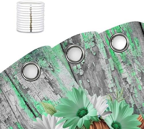 Cow Shower Curtain, Farmhouse Rustic Floral Funny Highland Cow Shower Curtains for Bathroom, Western Cute Daisy Flowers and Butterfly on Country Wooden Farm Animal Bathroom Decor with Hooks 54X72in