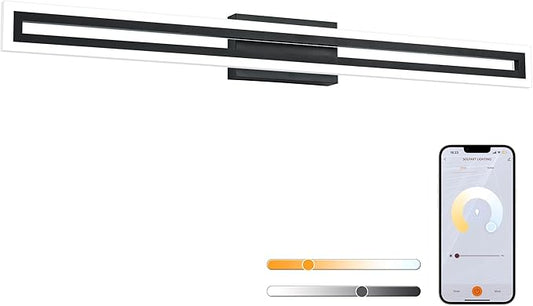 SOLFART Dimmable Black Bathroom Light Fixtures Bathroom Vanity Light Over Mirror 40 Inch APP Control Modern Adjustable LED Lights Color Adjustable