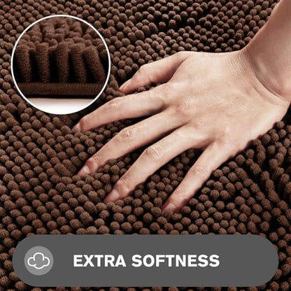 Brown Bathroom Rugs – Absorbent and Washable Bath Mat, Non-Slip, Thick Soft Chenille Bath Rugs for Bathroom Floor, Shower, Sink - 24" x 36"
