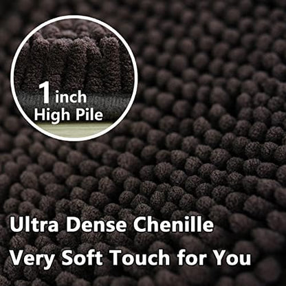 Bathroom Rugs Sets 2 Piece, Extra Soft Chenille Bath Mat Ultra Absorbent Bathroom Rug, Bathroom Mat with Sturdy PVC Non-Slip Bottom, Machine Washable Bath Rugs (20x32 Inch + 16x24 Inch, Coffee)